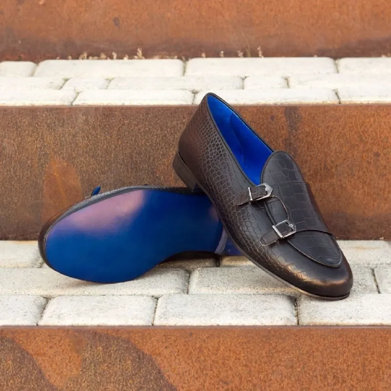 Brown Crocodile Print Leather Varna Monk Strap Shoes sold by Costoso Italiano