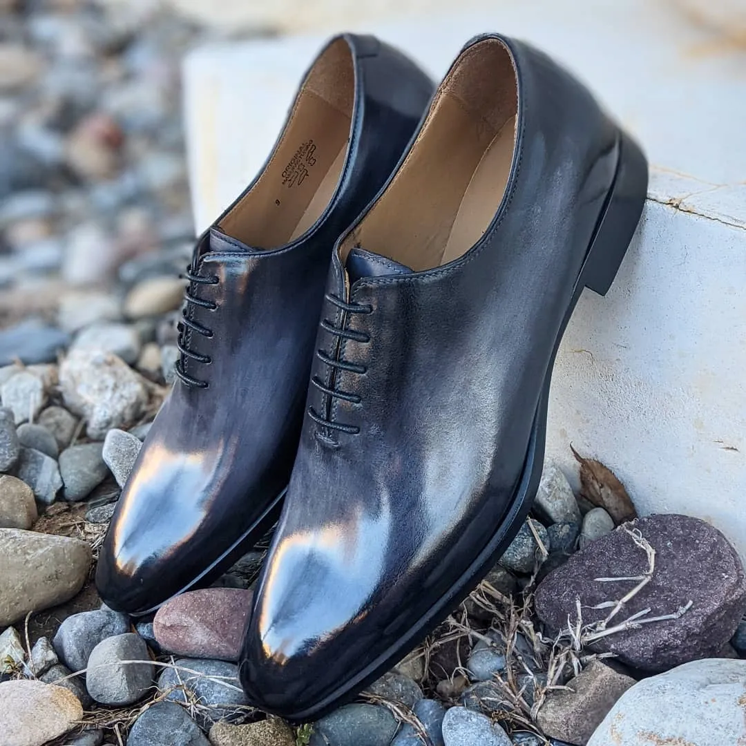 Silver Grey Leather Erlach Whole Cut Oxfords - Formal Shoes sold by Costoso Italiano