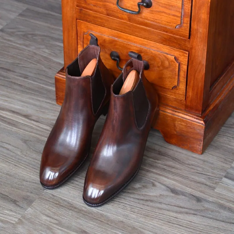 Brown Leather Crotone Slip On Chelsea Boots - AW24 sold by Costoso Italiano