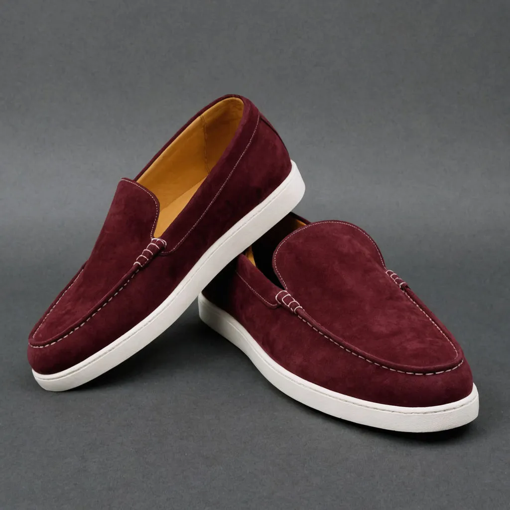 Burgundy Suede Leather Magnus Slip On Sneakers sold by Costoso Italiano