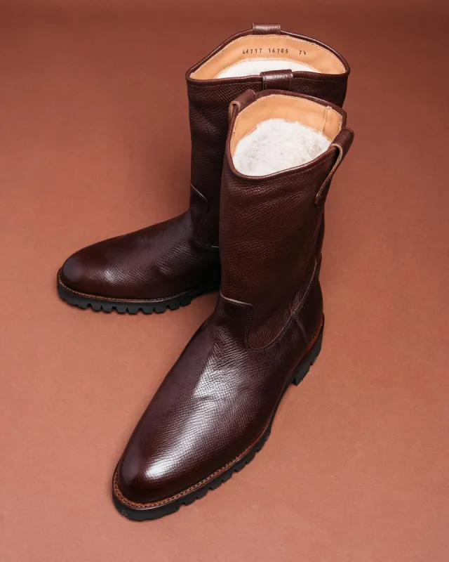 Copy of Brown Leather and Suede Priam Long High Boots with Fleece Lining - AW24 sold by Costoso Italiano