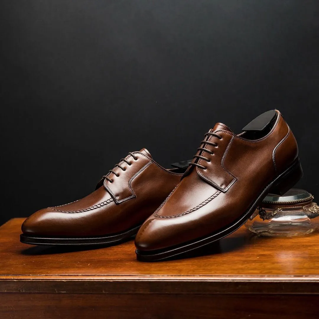 Brown Leather Monsaraz Derby Shoes sold by Costoso Italiano