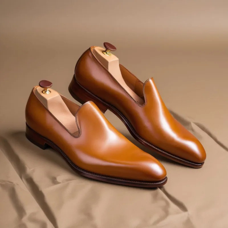 Tan Leather Boreas Minimalist Loafers sold by Costoso Italiano