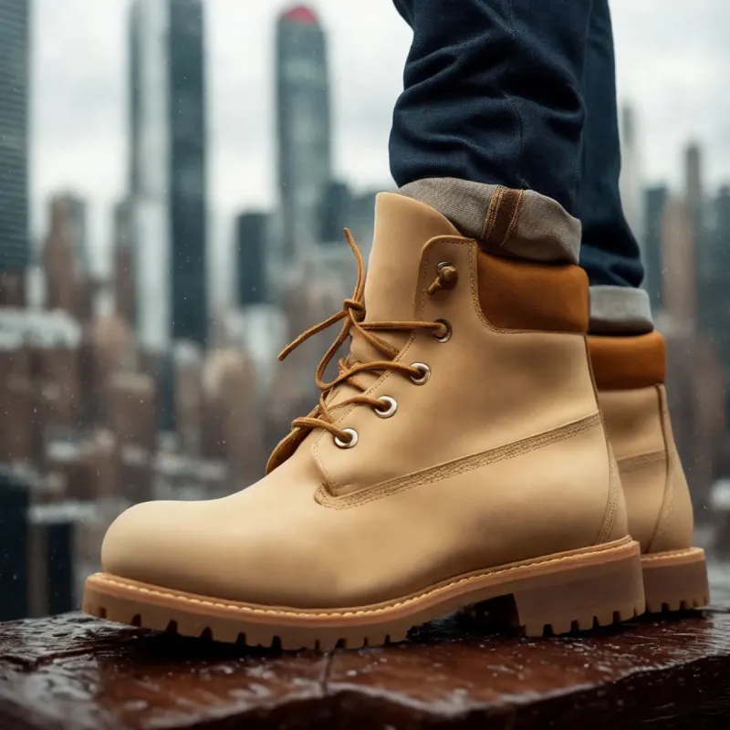 Cream Suede Leather Appoggio Ankle Rugged Lace Up Combat Hiking Boots with Chunky Track Sole sold by Costoso Italiano