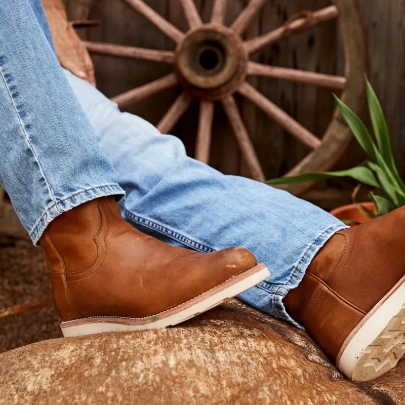 Tan Leather Beasley Slip On Zipper Western Cowboy Rubber Sole Boots sold by Costoso Italiano