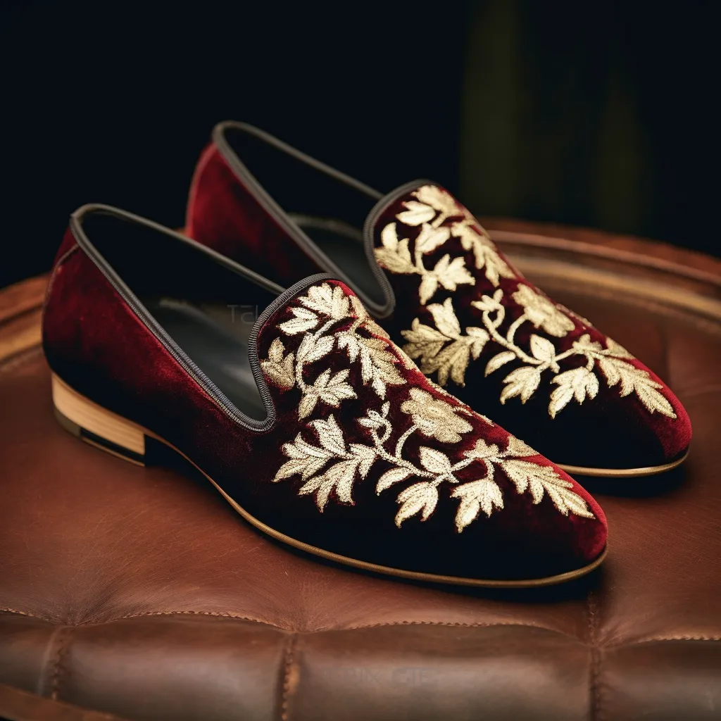 Wine Velvet Hand Work Zardozi Peshawari Loafers | Wedding Shoes for Groom | Shoes for Haldi Mehendi Sangeet sold by Costoso Italiano