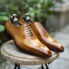 Tan Oxford Gentleman Glide Shoes With Pointed Toe Cap - Summer 2024 Collection sold by Costoso Italiano