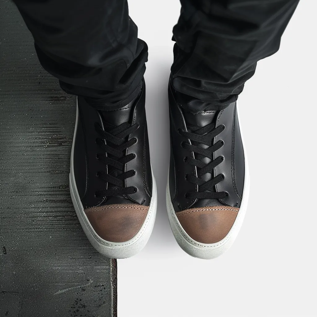 Black & Brown Leather Lace Up BlancWalk Sneakers With White Sole - Summer 2024 Collection sold by Costoso Italiano