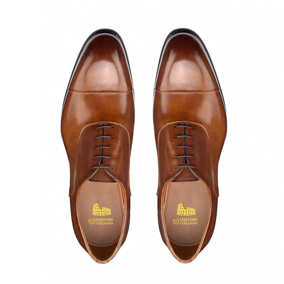 Height Increasing Tan Leather Woodford Balmoral Toe Cap Oxfords - Formal Shoes sold by Costoso Italiano product image thumbnail 3