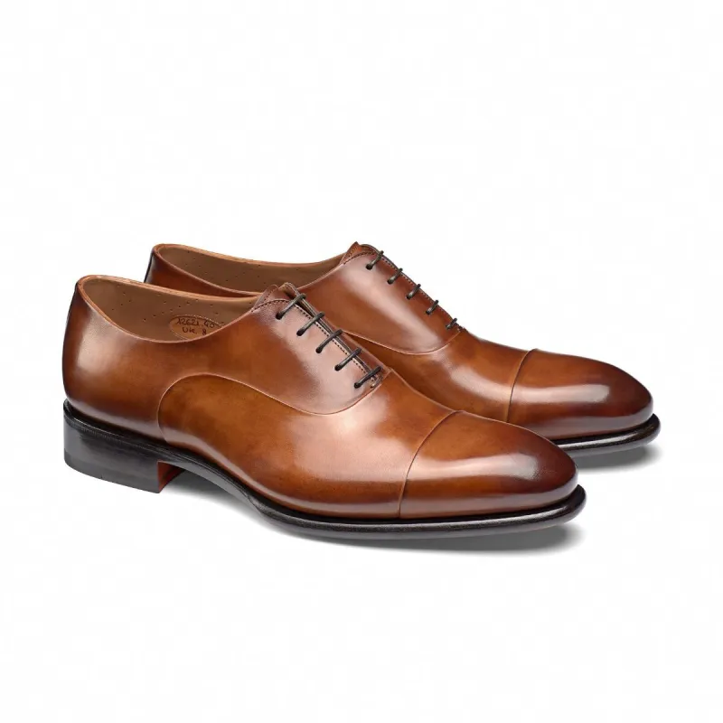 Height Increasing Tan Leather Woodford Balmoral Toe Cap Oxfords - Formal Shoes sold by Costoso Italiano