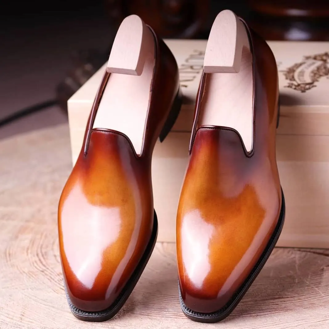 Height Increasing Tan Leather Leon Loafers sold by Costoso Italiano