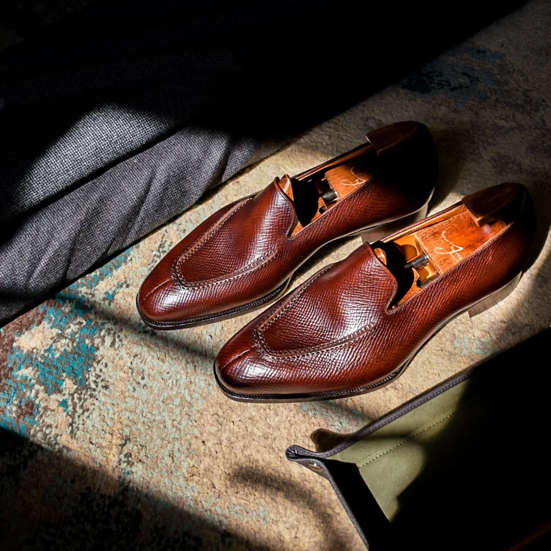 Brown Milled Grain Leather Palermo Slip On Loafers - AW24 sold by Costoso Italiano product image thumbnail 2