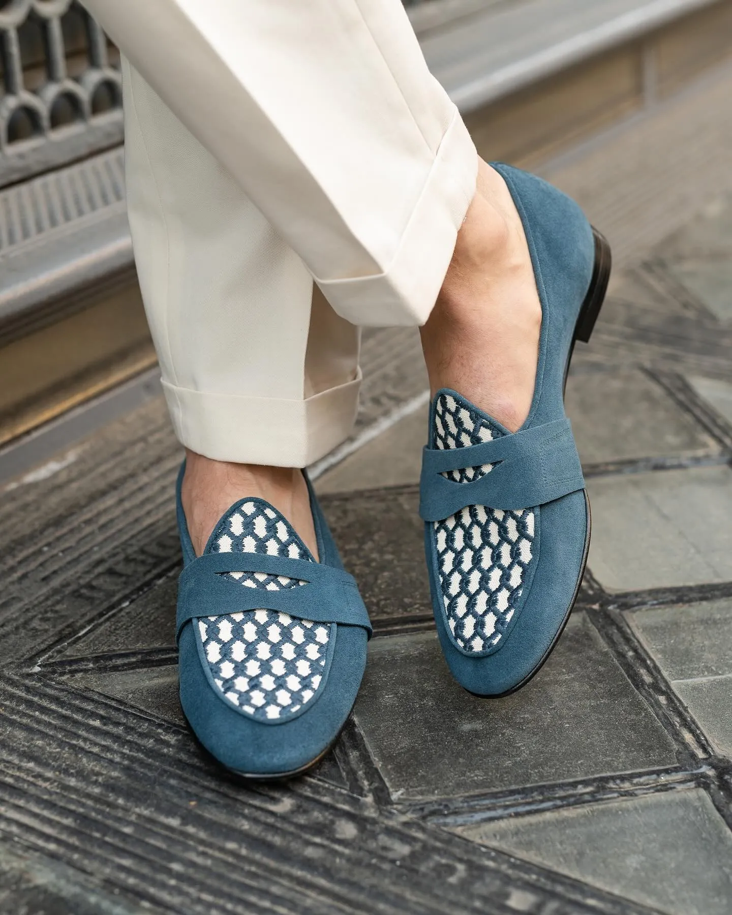 White Printed Leather Peshawari Loafers | Wedding Shoes for Groom | Shoes for Haldi Mehendi Sangeet sold by Costoso Italiano product image thumbnail 2