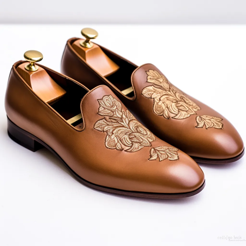 Tan Leather Embroidery Work Peshawari Loafers | Wedding Shoes for Groom | Shoes for Haldi Mehendi Sangeet sold by Costoso Italiano