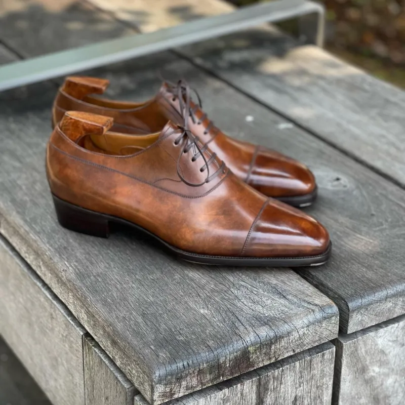 Tan Leather Quamira Toe Cap Oxfords - Formal Shoes - AW24 sold by Costoso Italiano