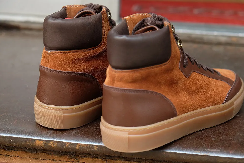 Height Increasing Tan Suede and Brown Leather Foxton Lace Up High Top Sneakers - Summer 2024 Collection sold by Costoso Italiano product image thumbnail 4