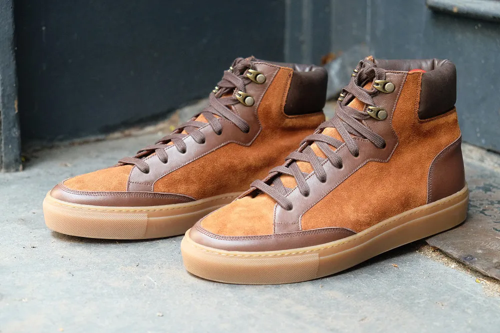 Height Increasing Tan Suede and Brown Leather Foxton Lace Up High Top Sneakers - Summer 2024 Collection sold by Costoso Italiano product image thumbnail 3
