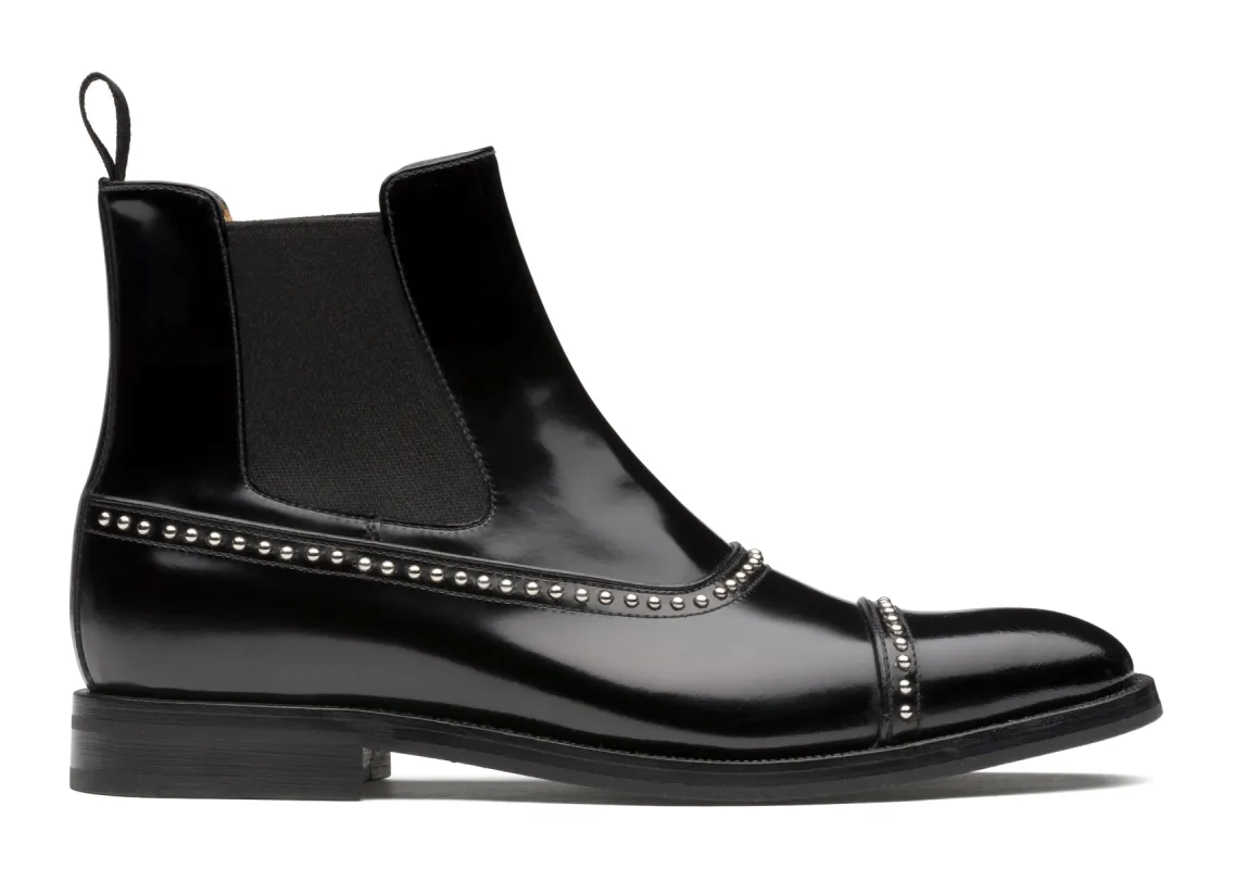 Black Leather Spike Studded Fuiloro Toe Cap Chelsea Boots sold by Costoso Italiano