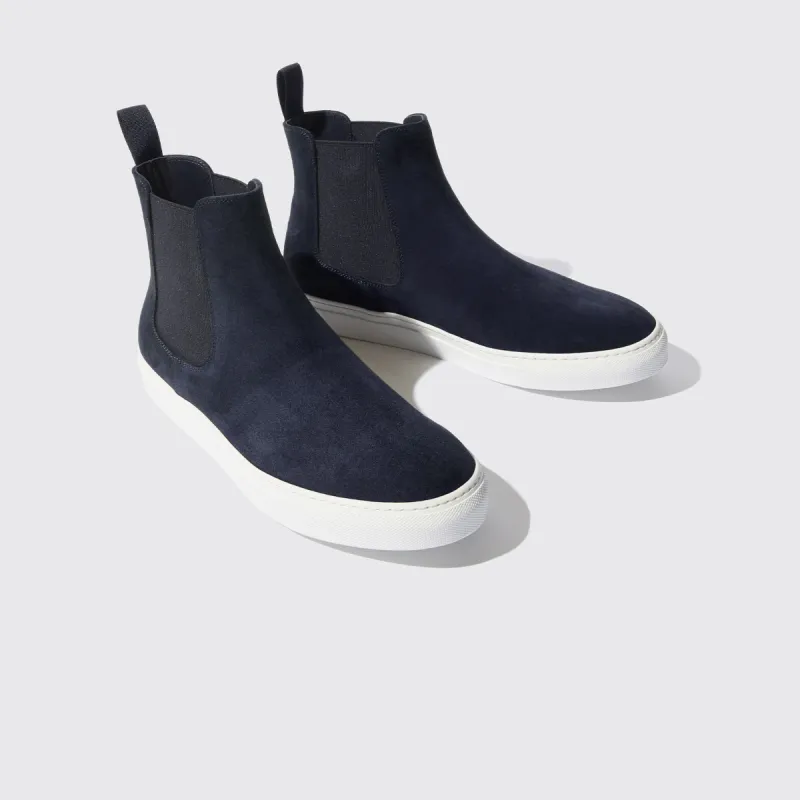 Navy Blue Suede Kevin High Top Chelsea Sneaker Boots - AW24 sold by Costoso Italiano