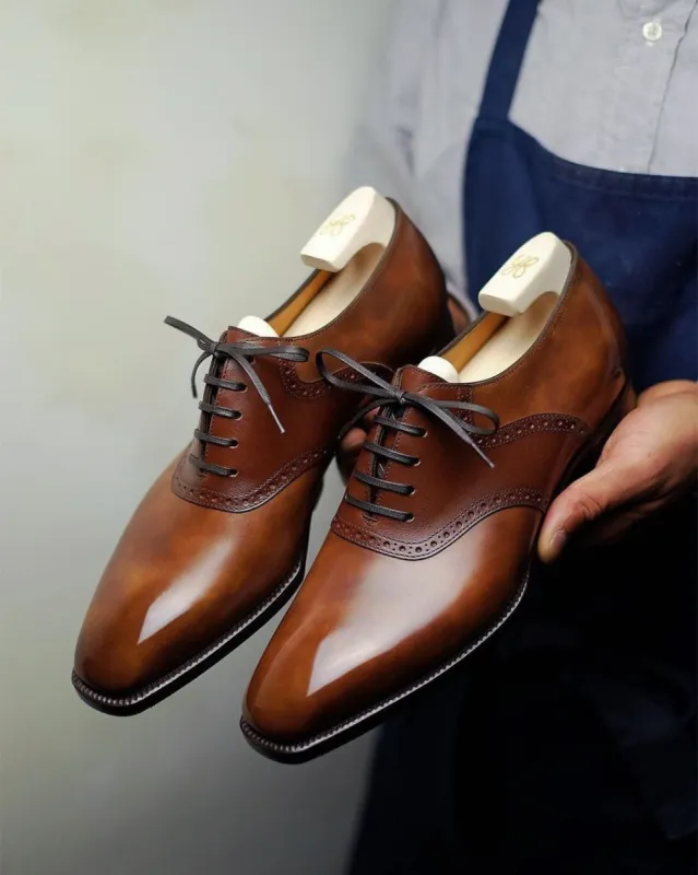Height Increasing Tan Leather Elowen Brogue Oxfords - Formal Shoes - SS23 sold by Costoso Italiano