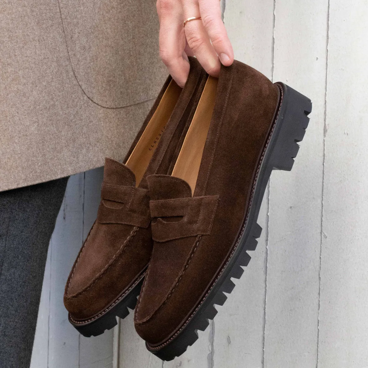 Height Increasing Brown Suede Belize Chunky Penny Loafers - With Track Soles - AW24 sold by Costoso Italiano product image thumbnail 2