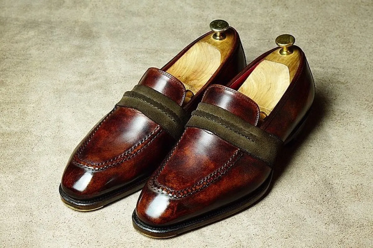Brown Leather and Green Suede Huelva Loafers sold by Costoso Italiano