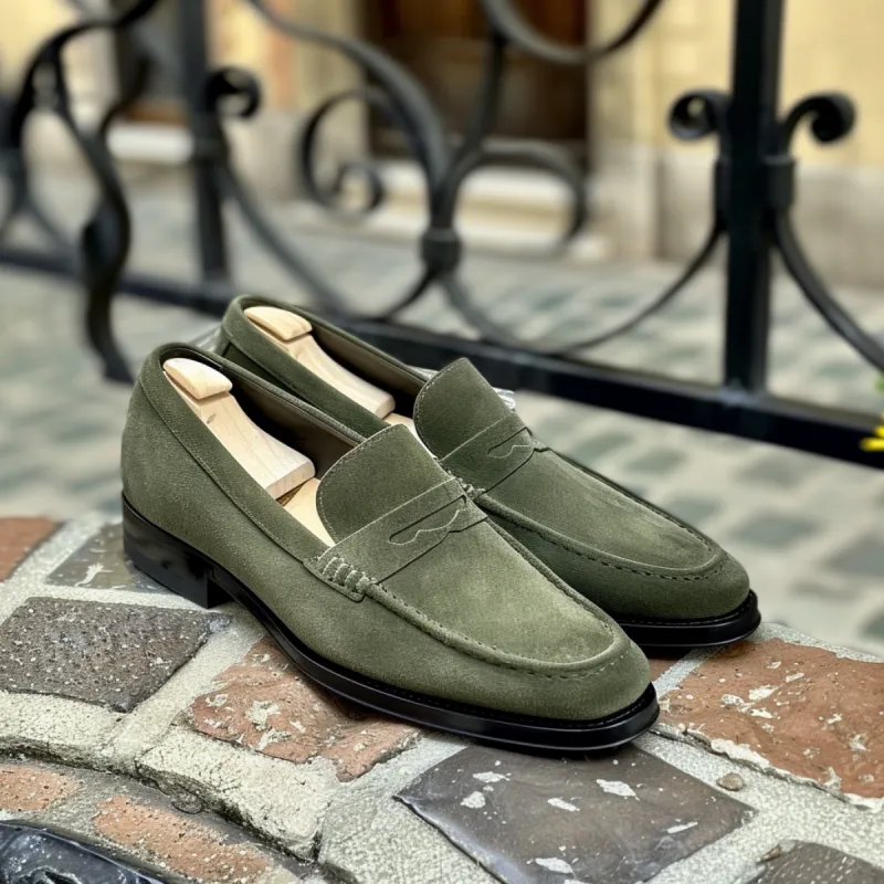 Green Suede Antonino Loafers sold by Costoso Italiano