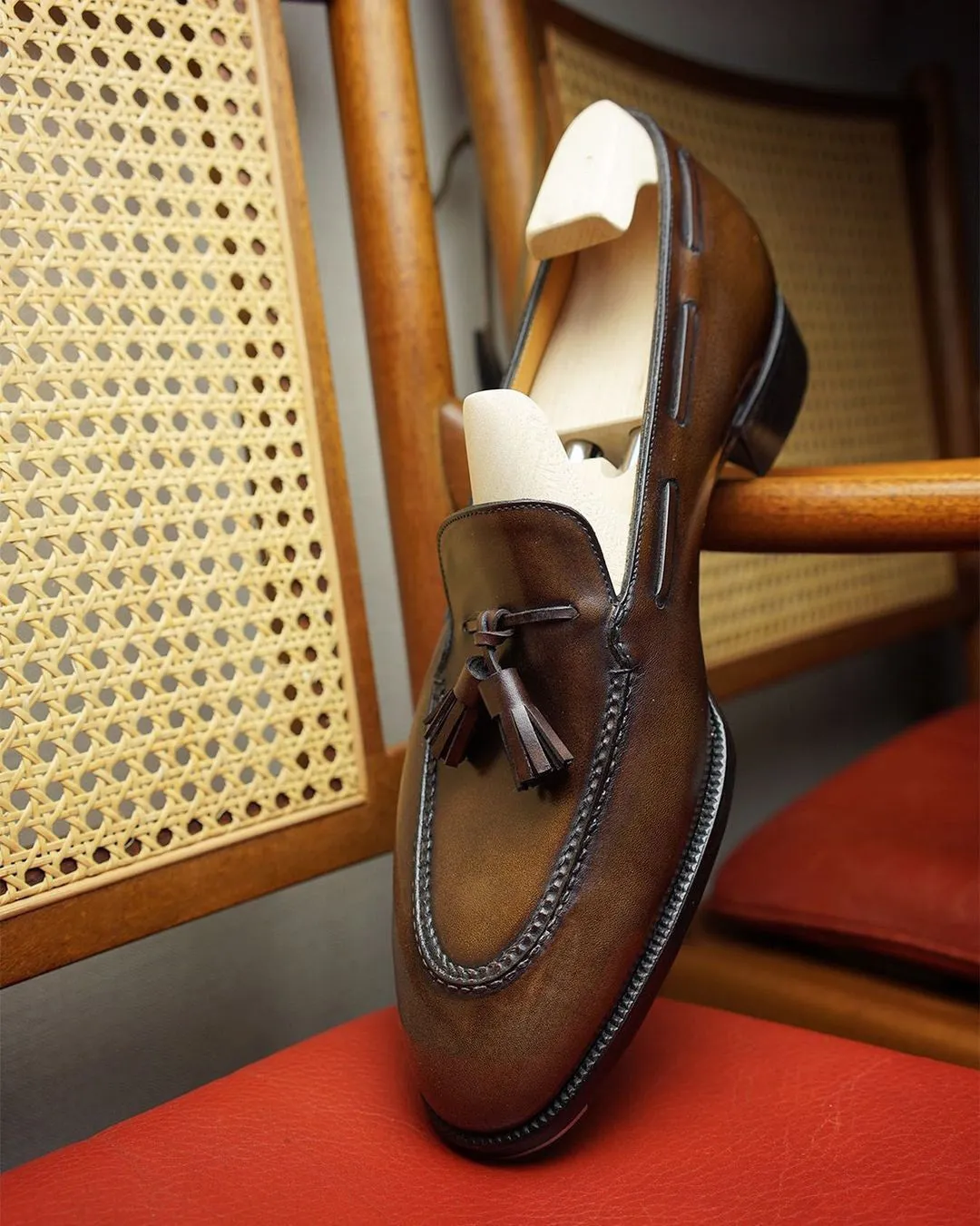 TAN LEATHER BOANA SLIP ON TASSEL LOAFERS sold by Costoso Italiano