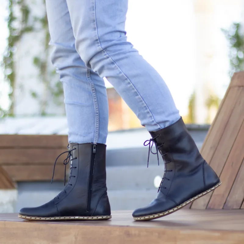 Black Leather Doppio Barefoot Boot sold by Costoso Italiano