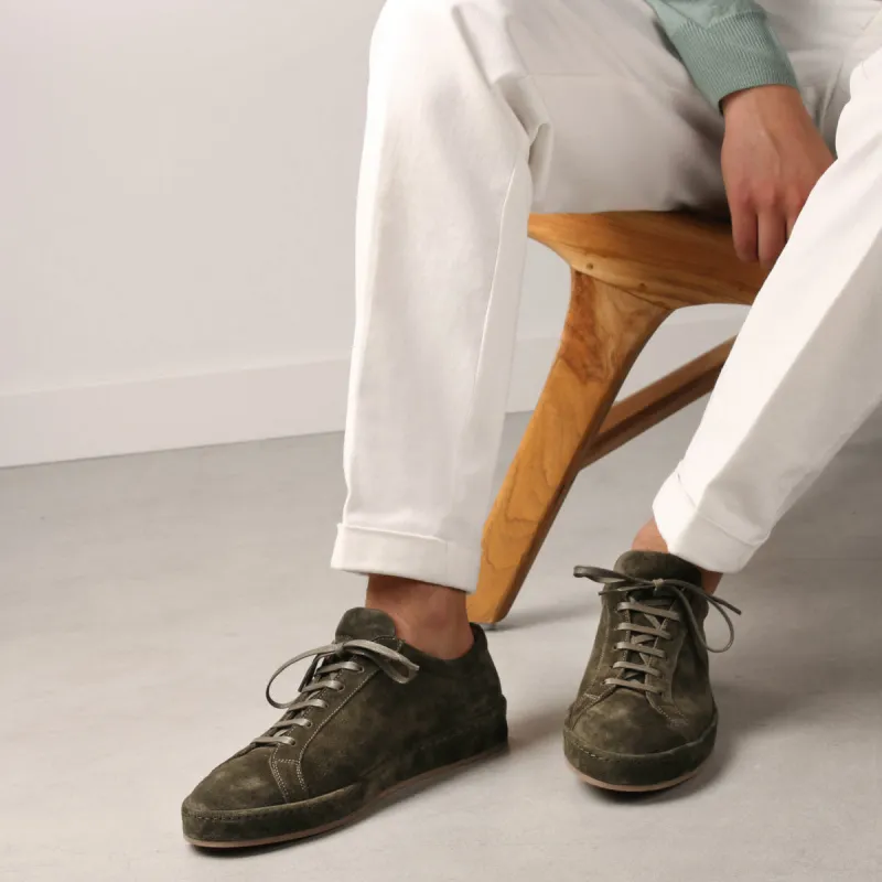 Olive Green Suede Eirene Lace Up Sneakers - AW24 sold by Costoso Italiano