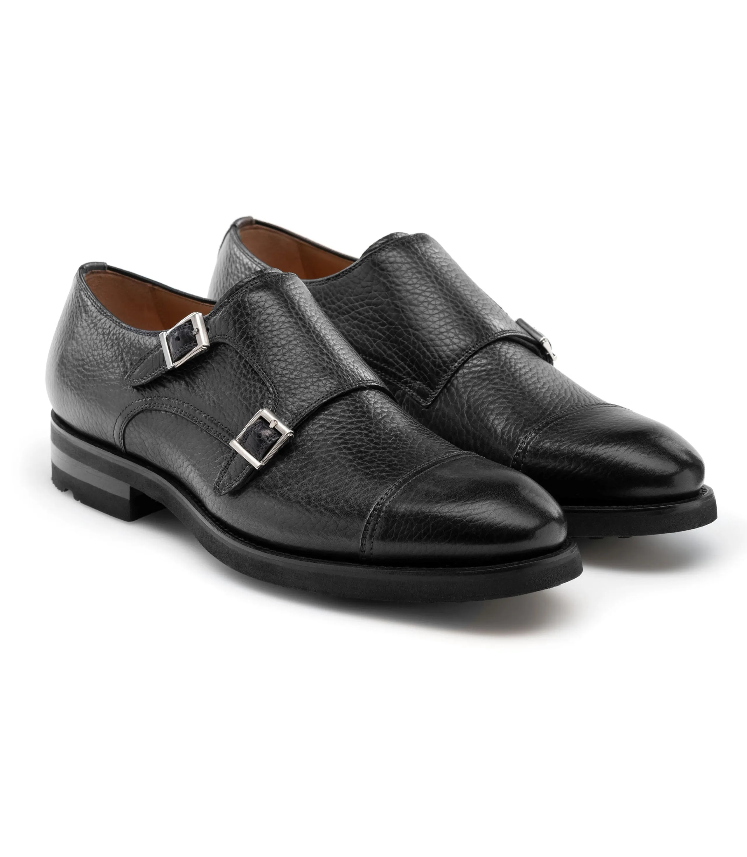 Height Increasing Black Leather Portneuf Chunky Monk Strap Shoes sold by Costoso Italiano