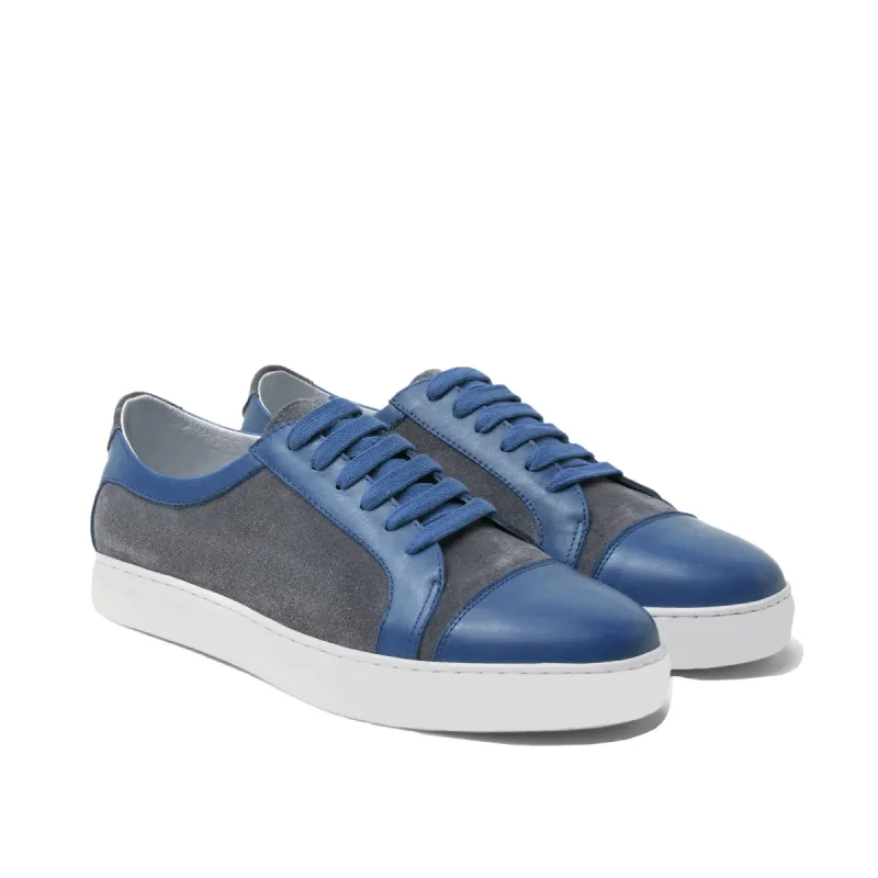 Height Increasing Blue Leather and Grey Suede Angus Lace Up Sneakers sold by Costoso Italiano