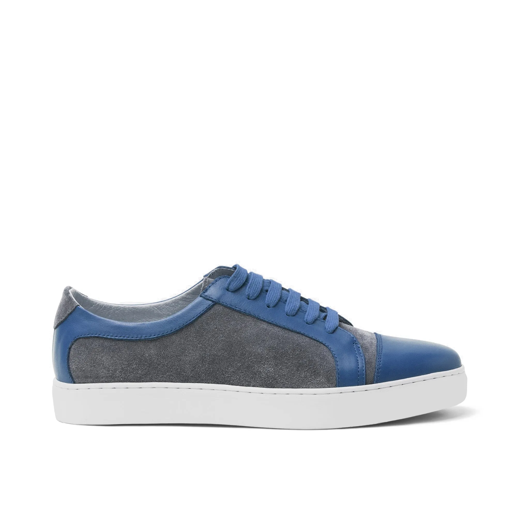 Height Increasing Blue Leather and Grey Suede Angus Lace Up Sneakers sold by Costoso Italiano product image thumbnail 2