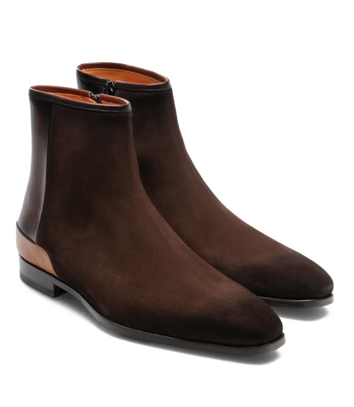 HEIGHT INCREASING BROWN SUEDE FENLAND SLIP ON CHELSEA BOOTS sold by Costoso Italiano