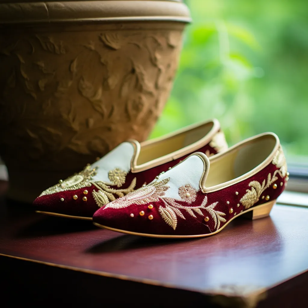 Red Velvet Hand Work Zardozi Peshawari Loafers | Wedding Shoes for Groom | Shoes for Haldi Mehendi Sangeet sold by Costoso Italiano