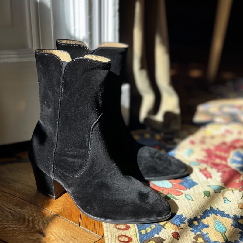 Black Suede Ankle Zipper Boots - Summer 2024 Collection sold by Costoso Italiano