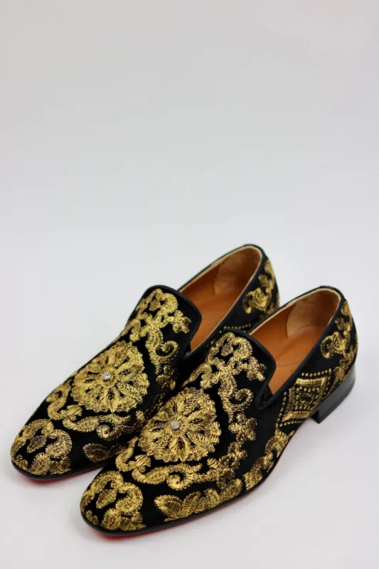 Black Leather Hand Work Zardozi Peshawari Loafers | Wedding Shoes for Groom | Shoes for Haldi Mehendi Sangeet sold by Costoso Italiano