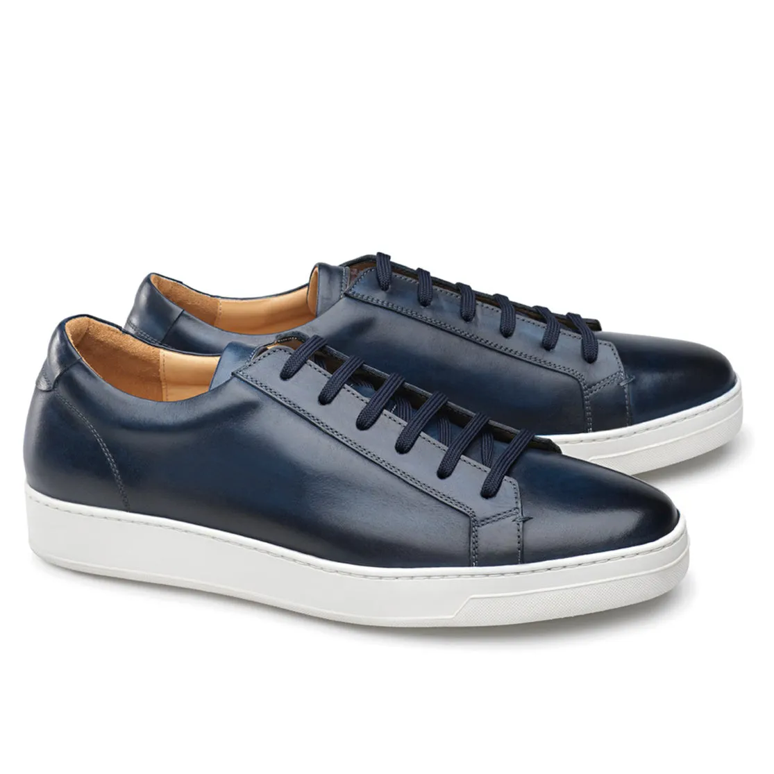 Navy Blue Leather Cornella Lace Up Sneakers sold by Costoso Italiano