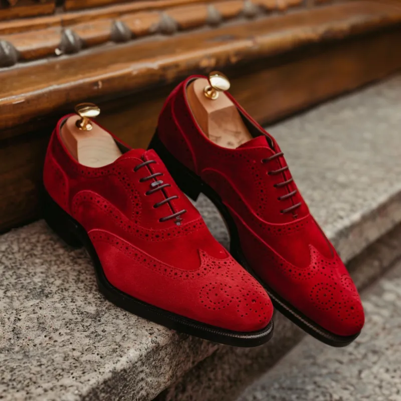 Red Suede Leather Primo Lace-Up Oxford Shoes sold by Costoso Italiano
