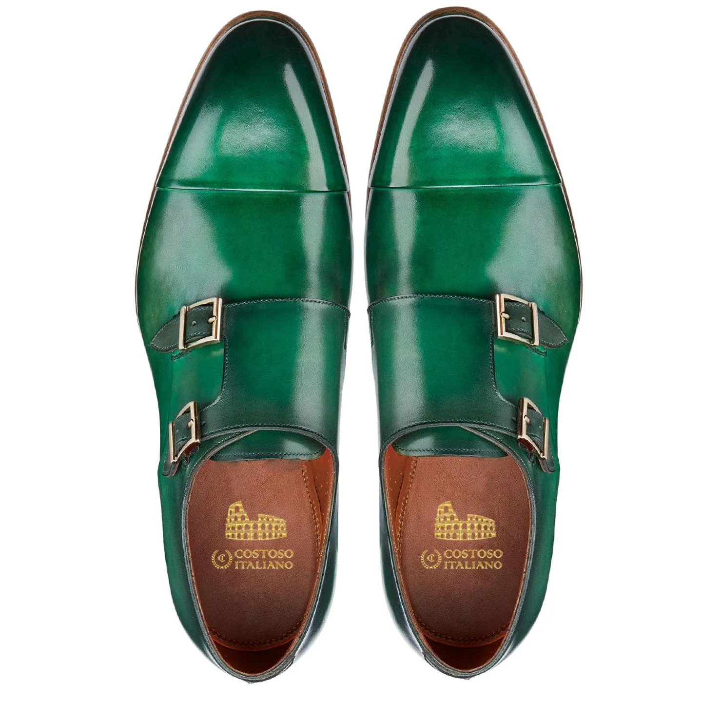 Flat Feet Shoes - Green Leather Castle Monk Straps with Arch Support sold by Costoso Italiano product image thumbnail 3