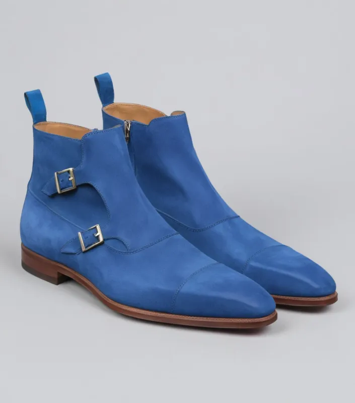 Blue Suede Leather  Bordeaux Zipper Monk Strap Boots sold by Costoso Italiano