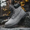 Luxury Edition - Artisian Made Grey Italian Leather Anello Ankle Rugged Lace Up Combat Hiking Boots with Chunky Track Sole sold by Costoso Italiano