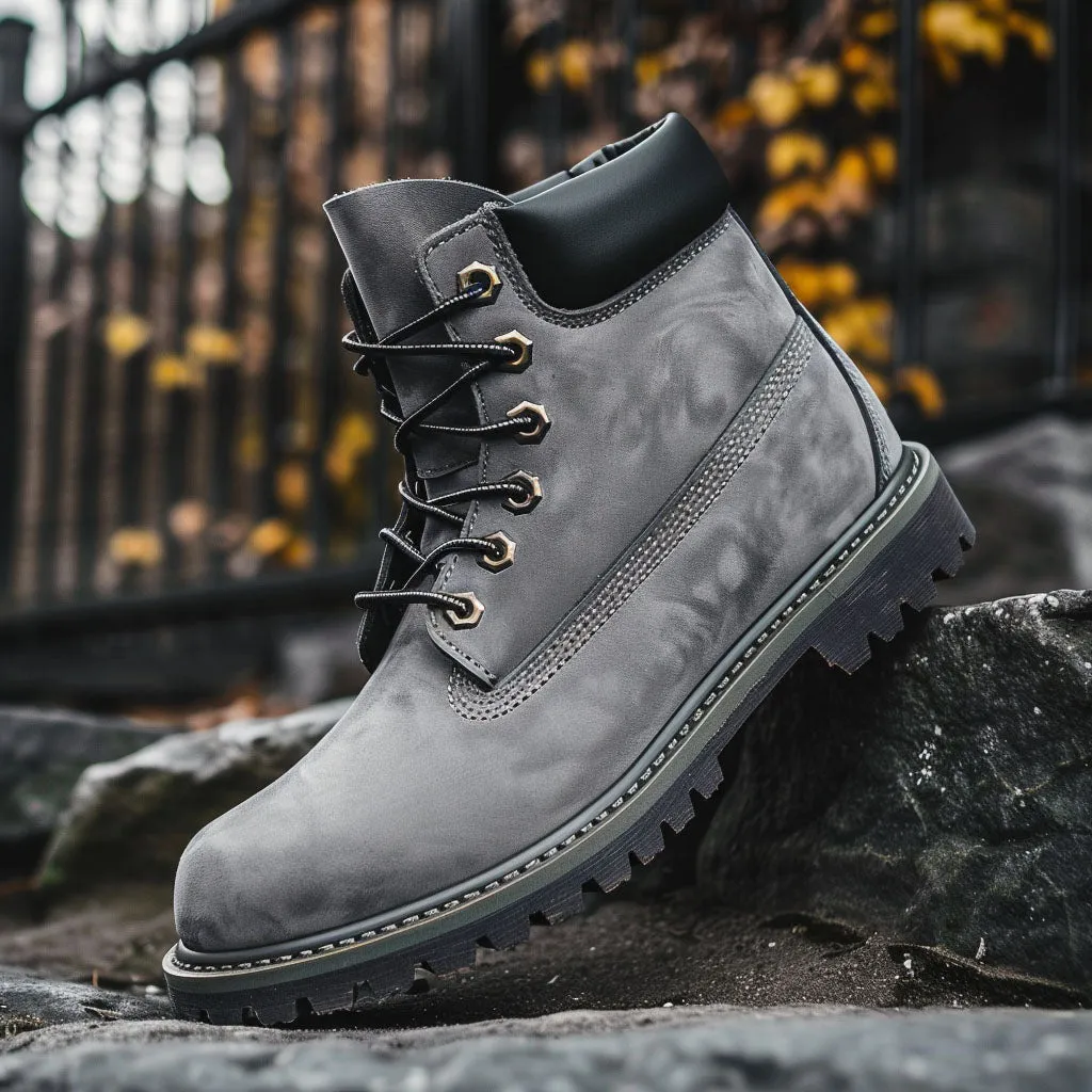 Luxury Edition - Artisian Made Grey Italian Leather Anello Ankle Rugged Lace Up Combat Hiking Boots with Chunky Track Sole sold by Costoso Italiano