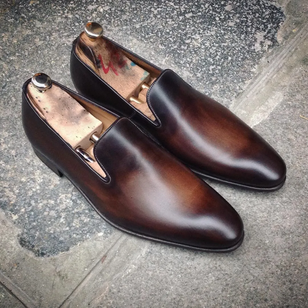 Height Increasing Brown Leather Huelva Loafers sold by Costoso Italiano
