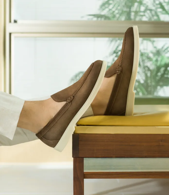 Brown Suede Authentia Loafers with White Soles - Summer 2024 Collection sold by Costoso Italiano