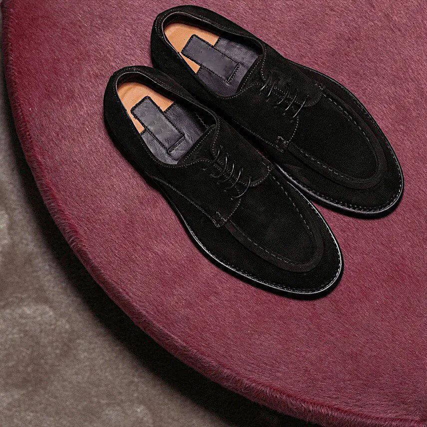 Black Suede Melton Derby Shoes sold by Costoso Italiano