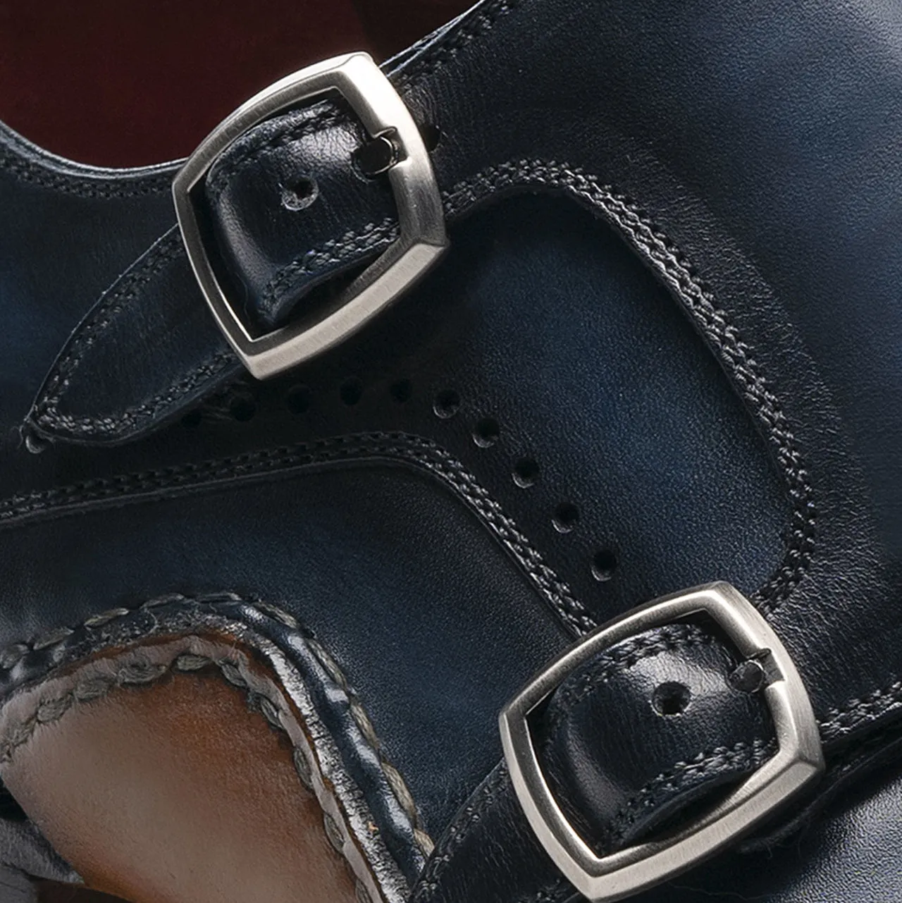 Height Increasing Navy Blue Leather Victoria Monk Strap Shoes sold by Costoso Italiano product image thumbnail 2