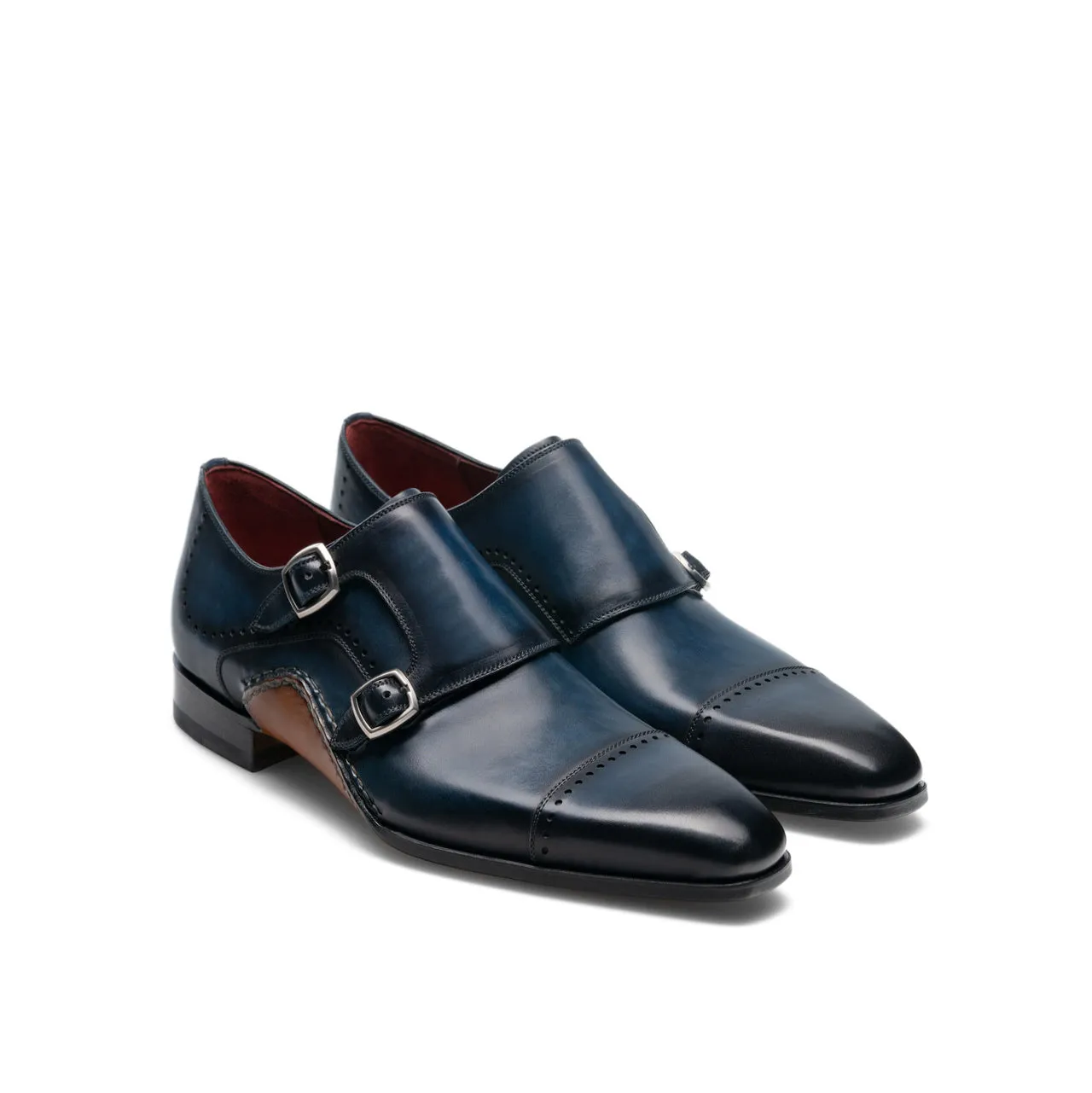 Height Increasing Navy Blue Leather Victoria Monk Strap Shoes sold by Costoso Italiano