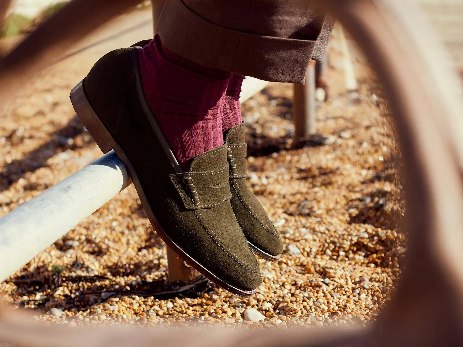 Olive Green Suede Gaia Penny Loafers - SS23 sold by Costoso Italiano
