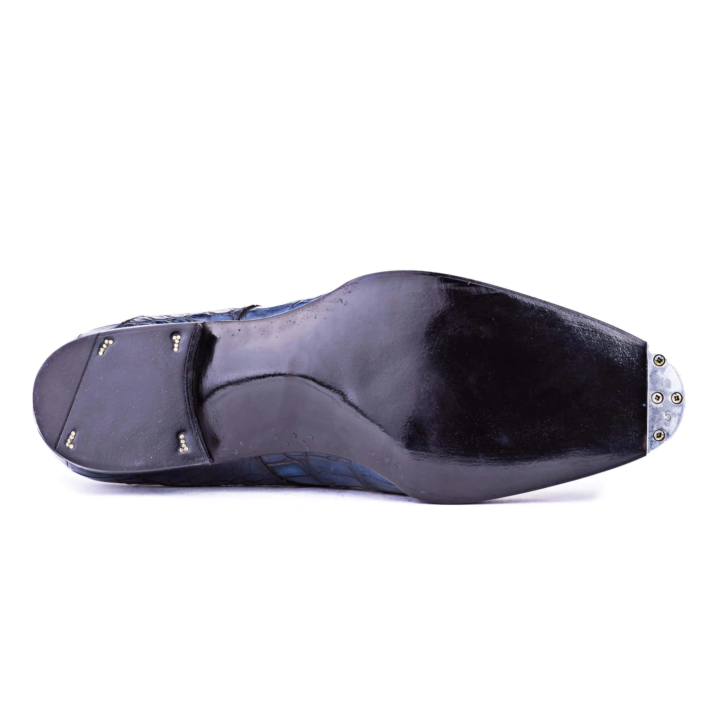 Flat Feet Shoes - Goodyear Welted Aveiro Navy Blue Leather Croc Print Double Monk Strap With Violin Leather Sole with Arch Support sold by Costoso Italiano product image thumbnail 5